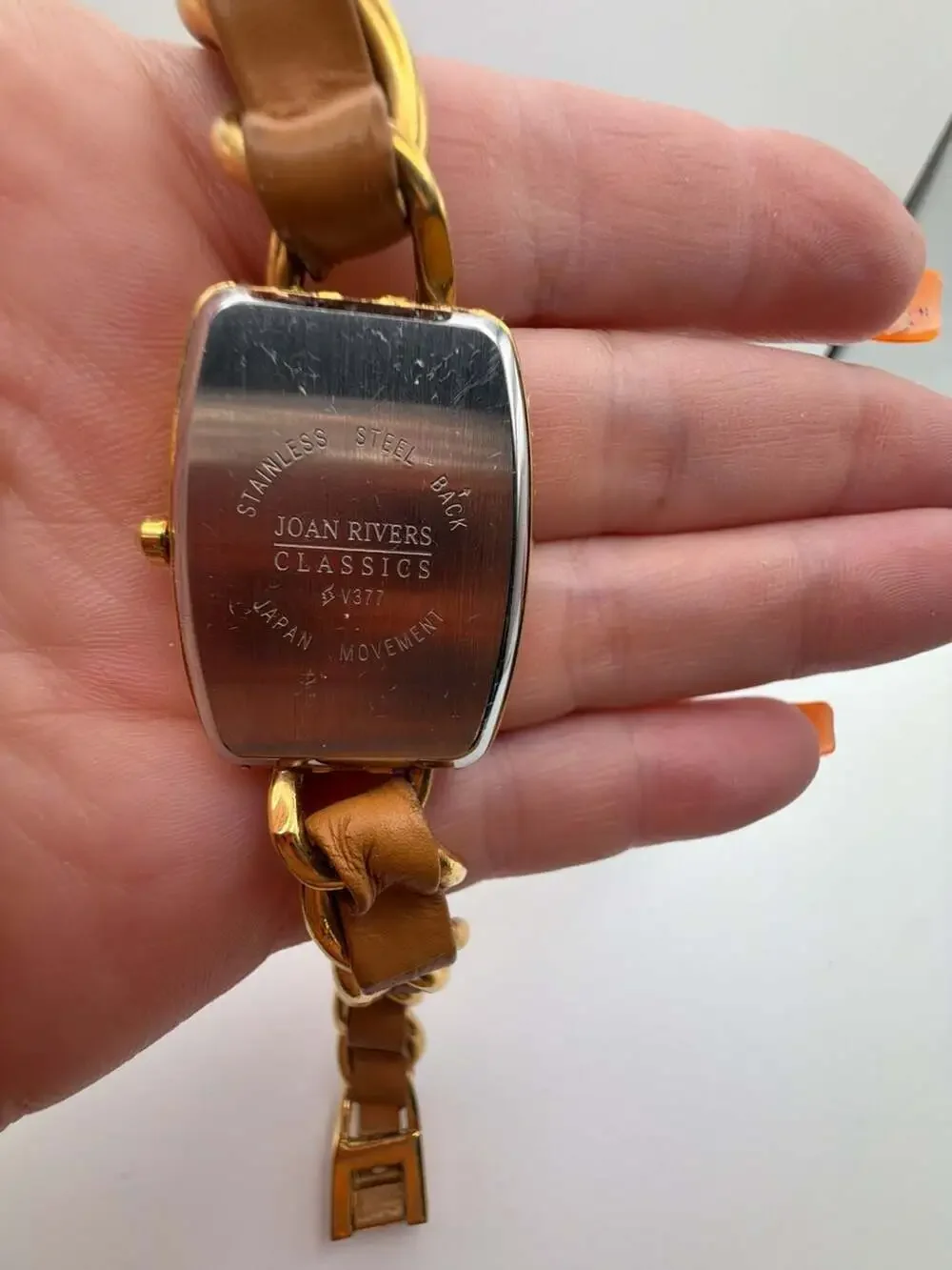 Joan Rivers Classics Collection Gold Tone Tonneau Quartz Watch with Tan Leather